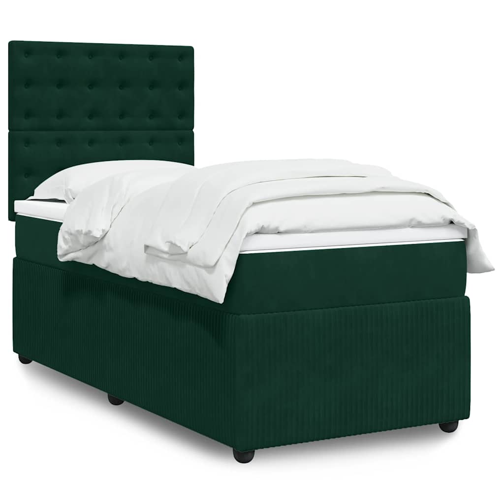 Boxspring met matras fluweel donkergroen 90x200 cm – afbeelding 1