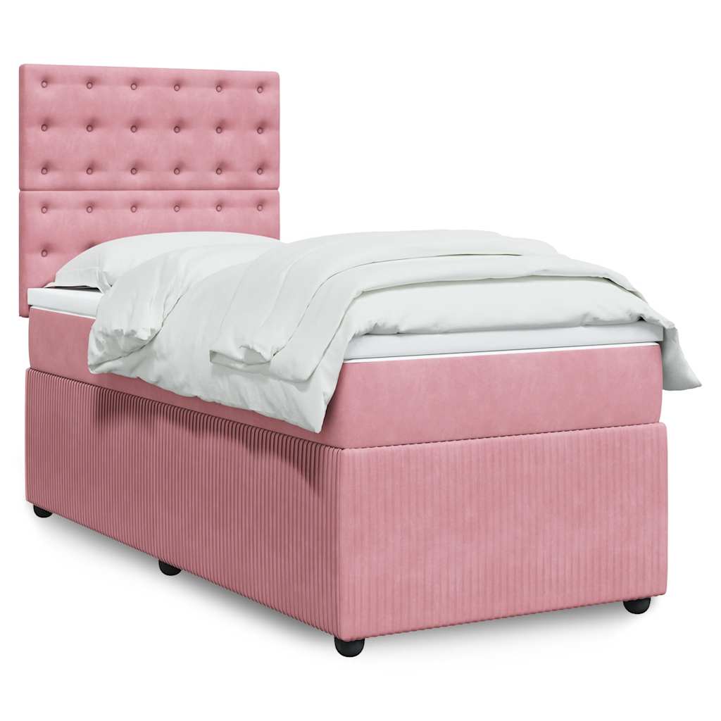 Boxspring met matras fluweel roze 90x200 cm – afbeelding 1
