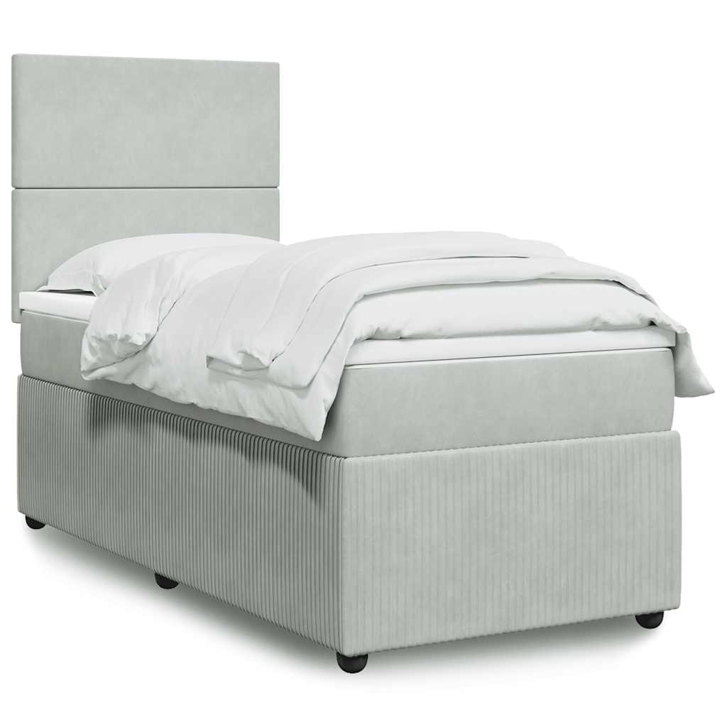 Boxspring met matras fluweel lichtgrijs 100x200 cm – afbeelding 1