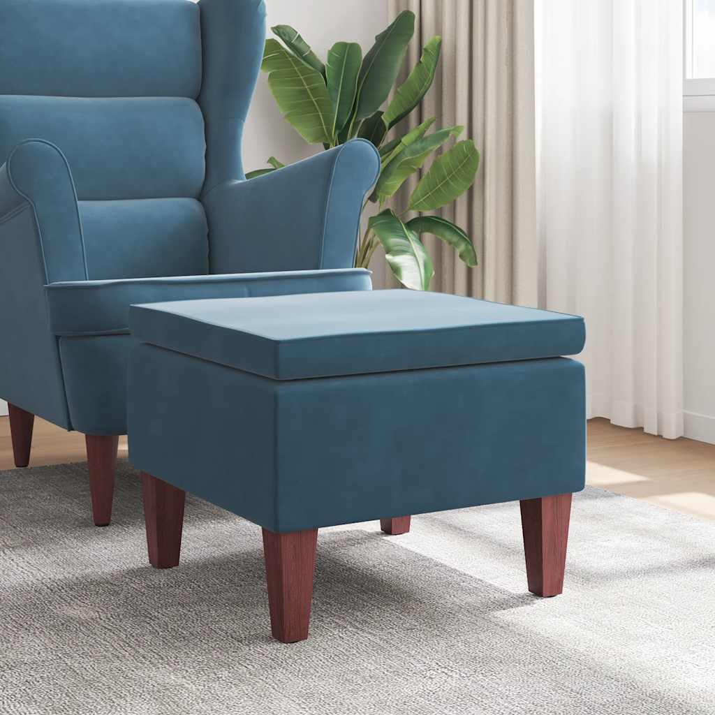 Kruk met houten poten fluweel blauw