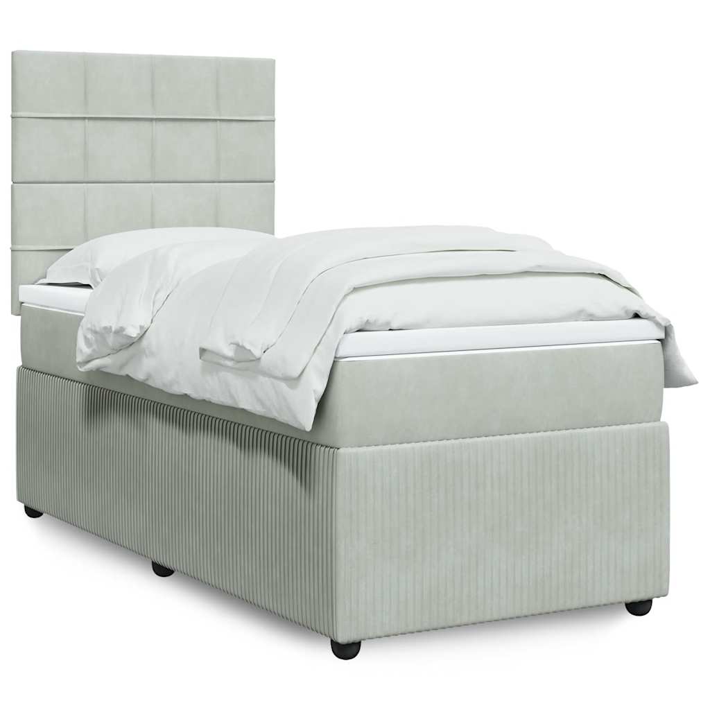 Boxspring met matras fluweel lichtgrijs 100x200 cm – afbeelding 1
