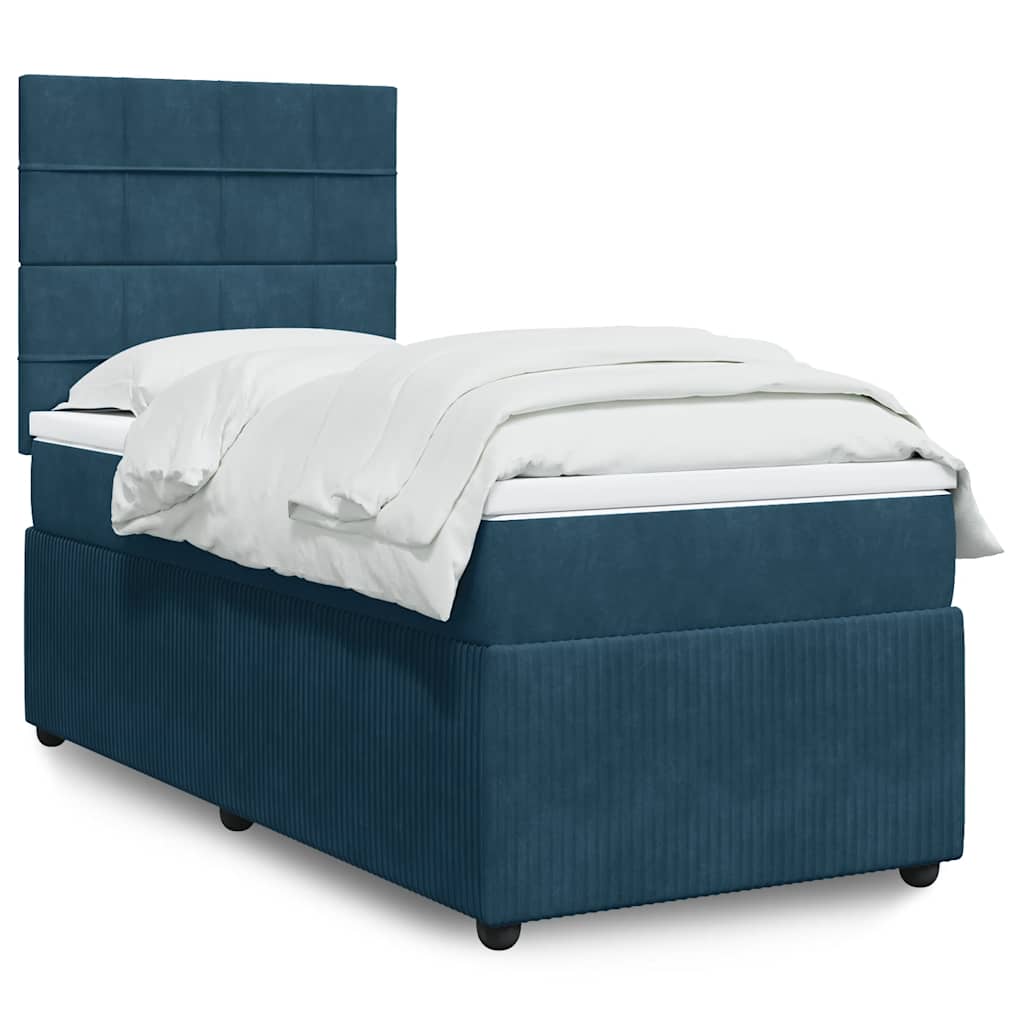Boxspring met matras fluweel blauw 100x200 cm – afbeelding 1