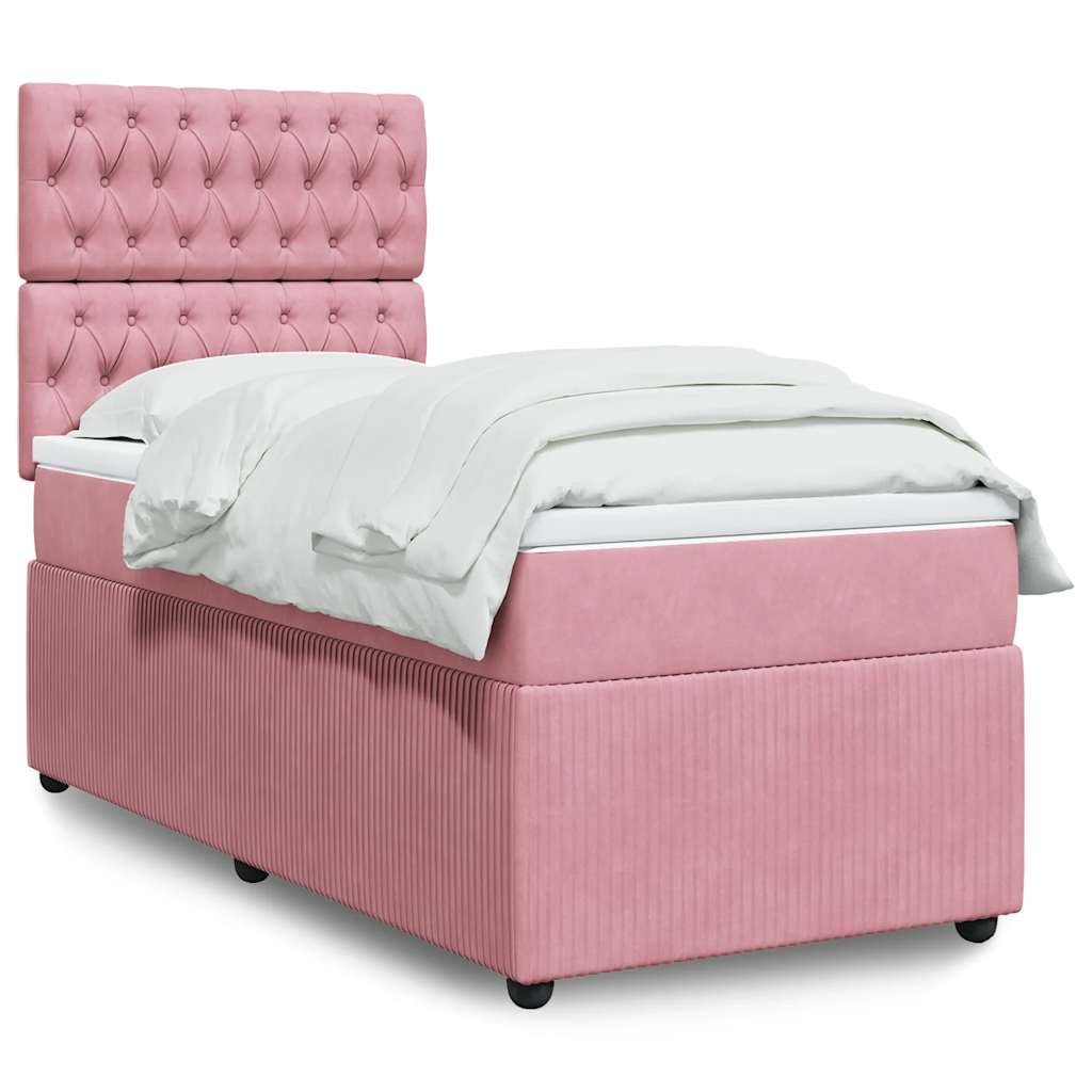 Boxspring met matras fluweel roze 100x200 cm – afbeelding 1
