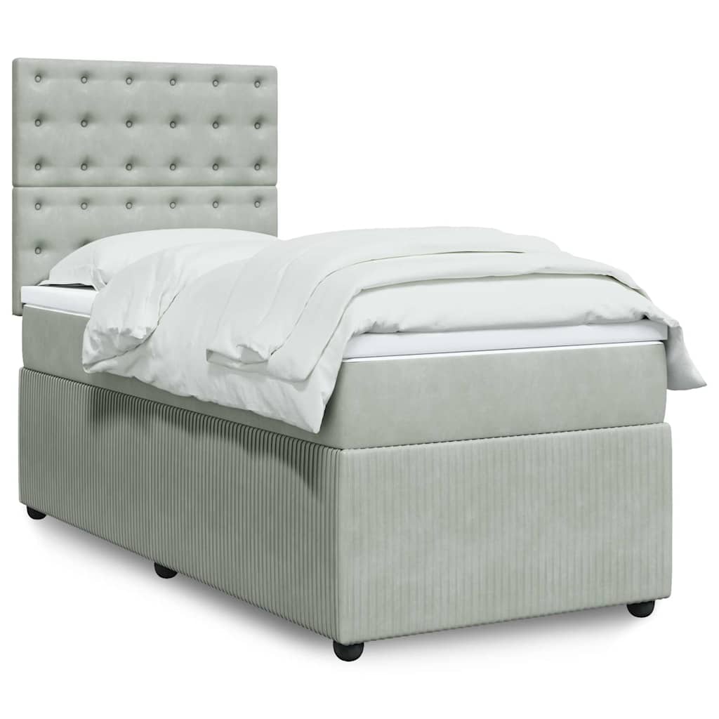 Boxspring met matras fluweel lichtgrijs 100x200 cm – afbeelding 1