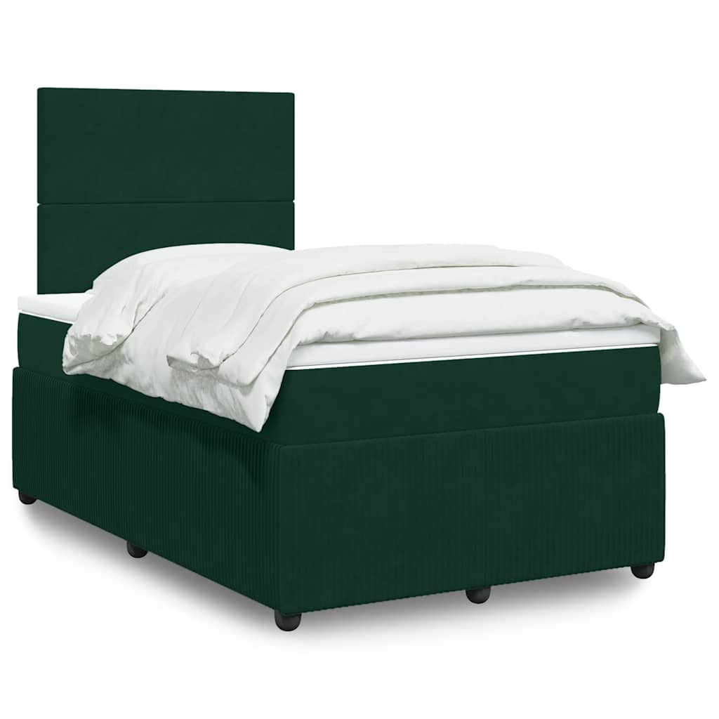 Boxspring met matras fluweel donkergroen 120x190 cm – afbeelding 1