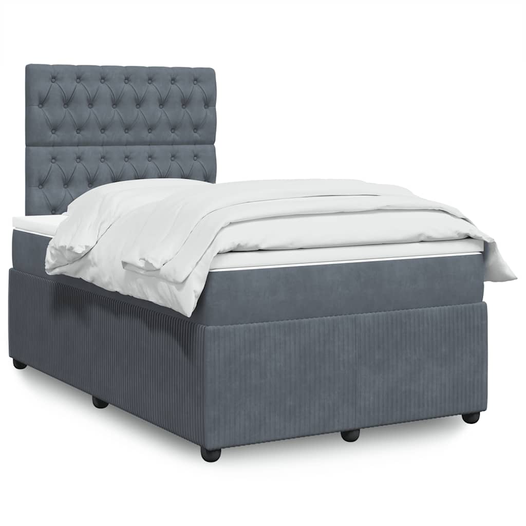 Boxspring met matras fluweel donkergrijs 120x200 cm – afbeelding 1