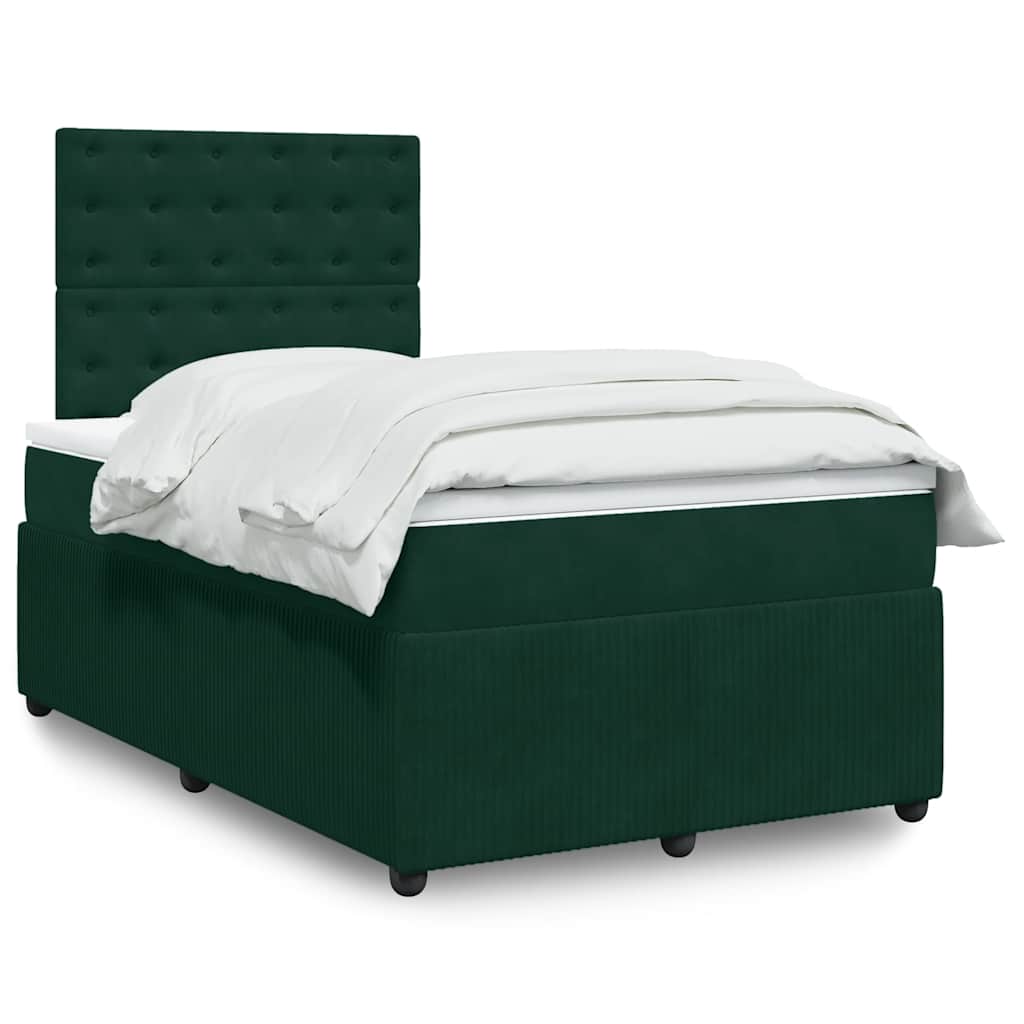Boxspring met matras fluweel donkergroen 120x200 cm – afbeelding 1