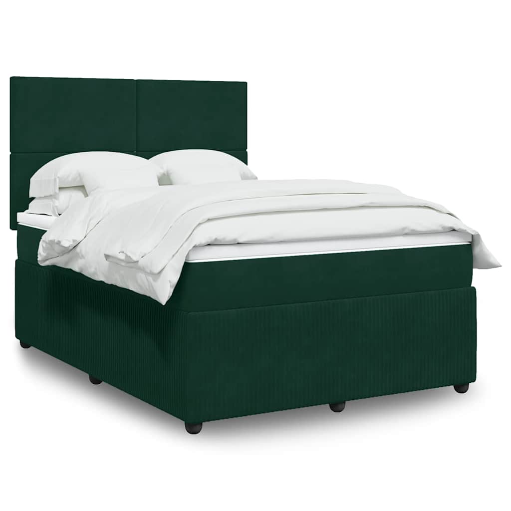 Boxspring met matras fluweel donkergroen 140x190 cm – afbeelding 1