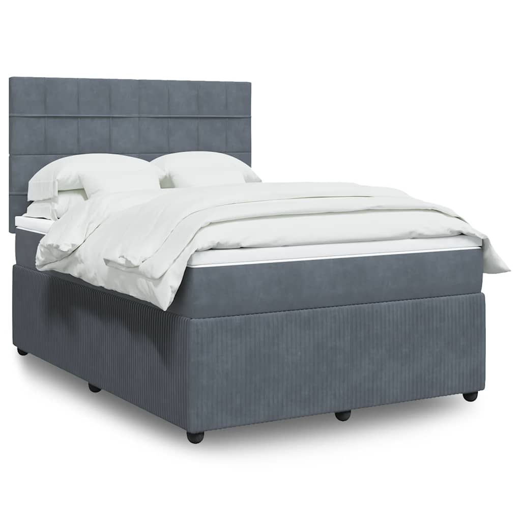 Boxspring met matras fluweel donkergrijs 140x190 cm – afbeelding 1