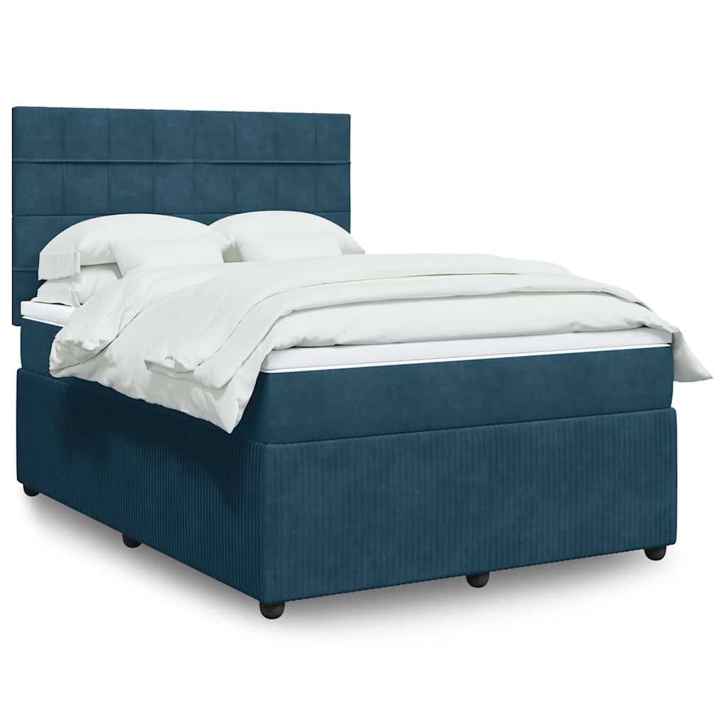 Boxspring met matras fluweel blauw 140x190 cm – afbeelding 1