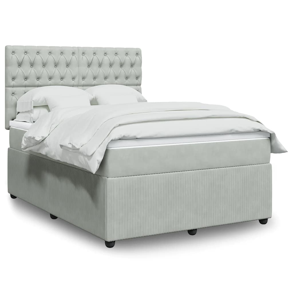 Boxspring met matras fluweel lichtgrijs 140x190 cm – afbeelding 1