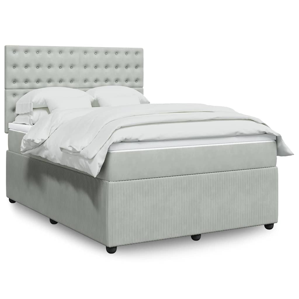 Boxspring met matras fluweel lichtgrijs 140x190 cm – afbeelding 1