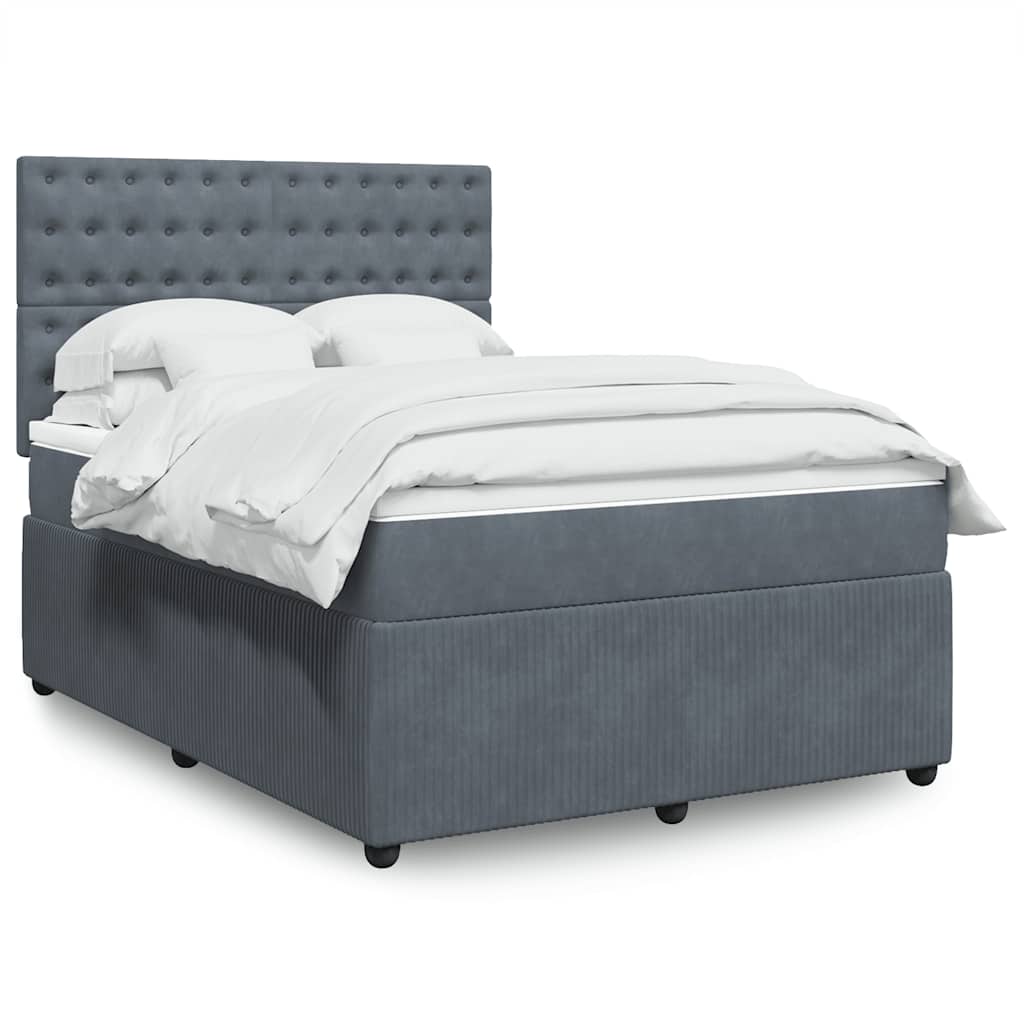 Boxspring met matras fluweel donkergrijs 140x190 cm – afbeelding 1
