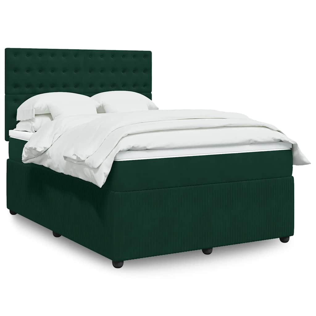 Boxspring met matras fluweel donkergroen 140x190 cm – afbeelding 1