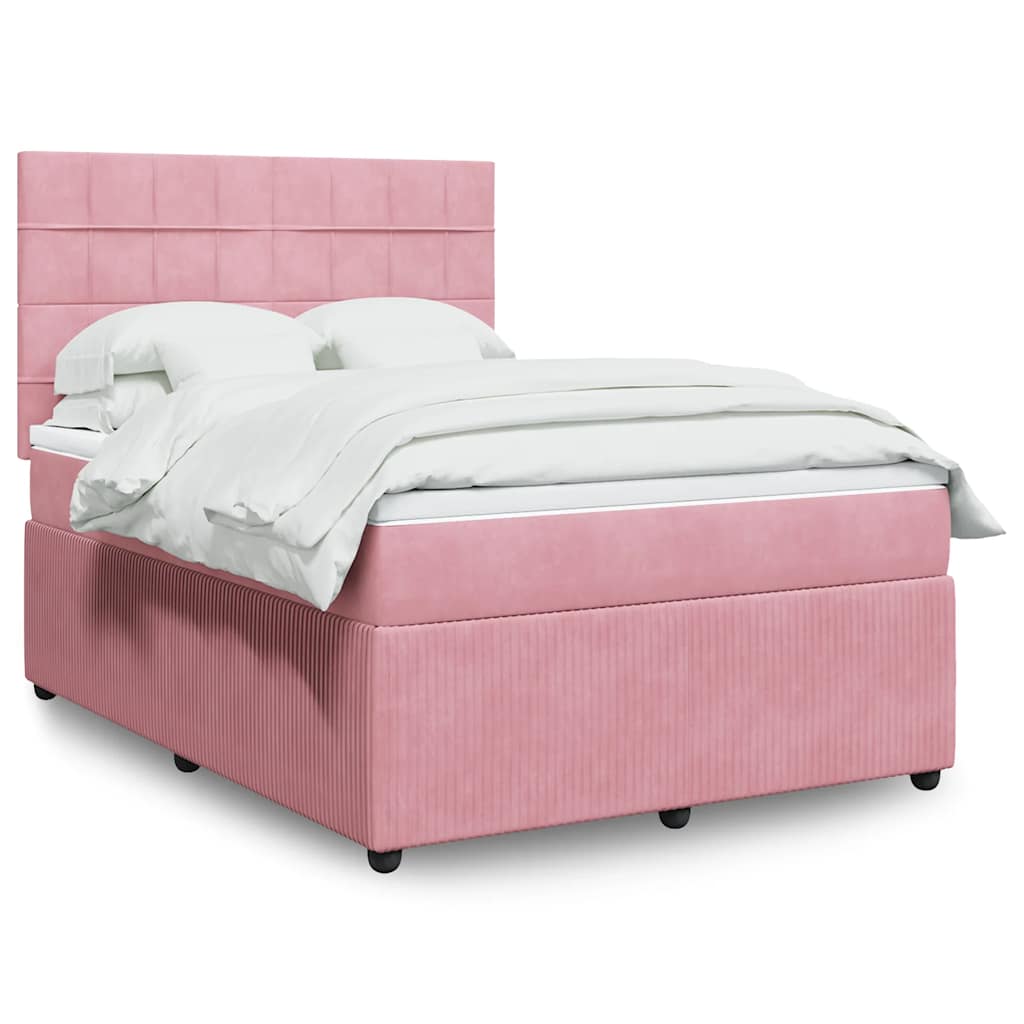 Boxspring met matras fluweel roze 140x200 cm – afbeelding 1