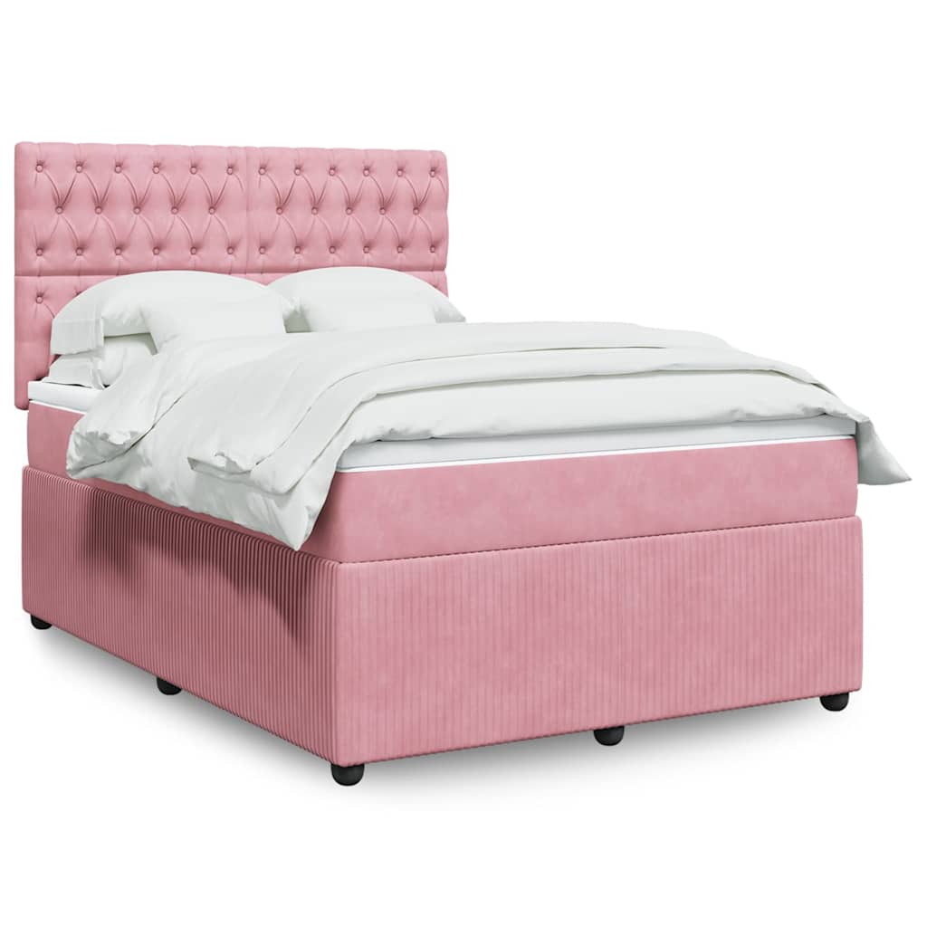 Boxspring met matras fluweel roze 140x200 cm – afbeelding 1