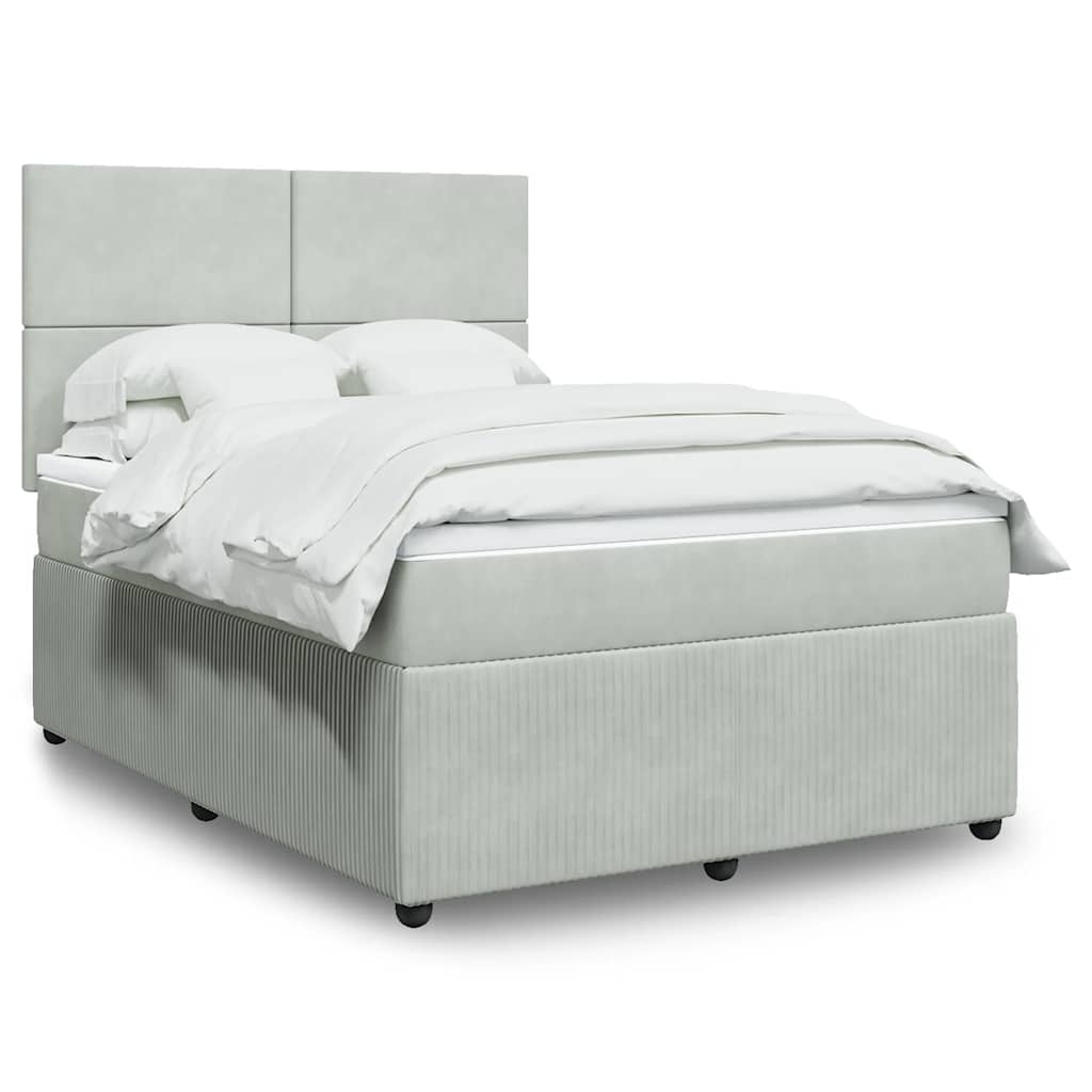 Boxspring met matras fluweel lichtgrijs 160x200 cm – afbeelding 1