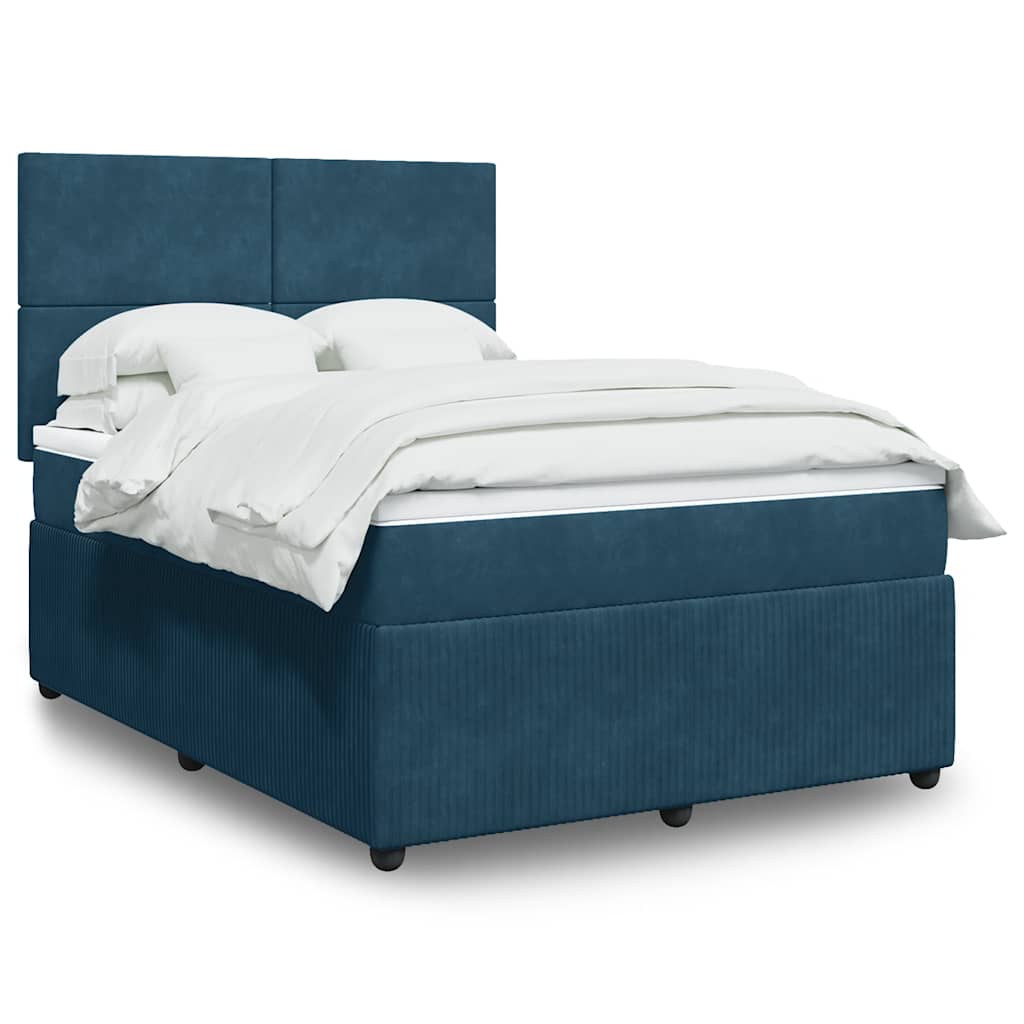 Boxspring met matras fluweel blauw 160x200 cm – afbeelding 1