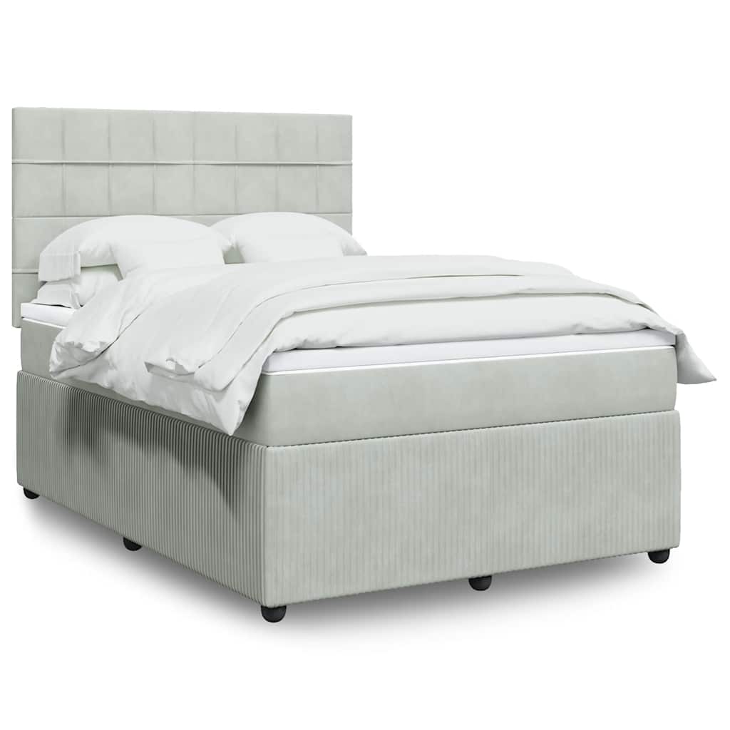 Boxspring met matras fluweel lichtgrijs 160x200 cm – afbeelding 1