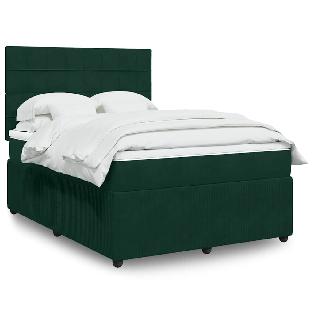 Boxspring met matras fluweel donkergroen 160x200 cm – afbeelding 1