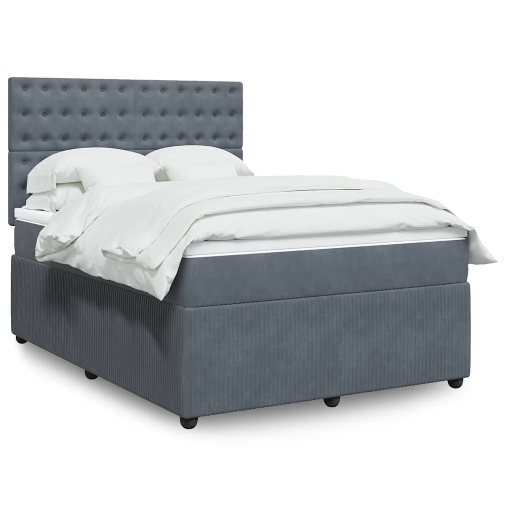 Boxspring met matras fluweel donkergrijs 160x200 cm – afbeelding 1