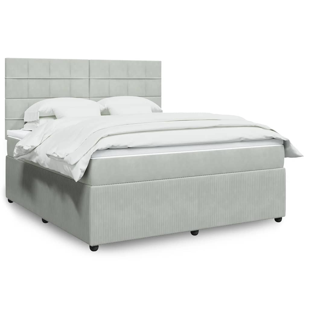 Boxspring met matras fluweel lichtgrijs 180x200 cm – afbeelding 1