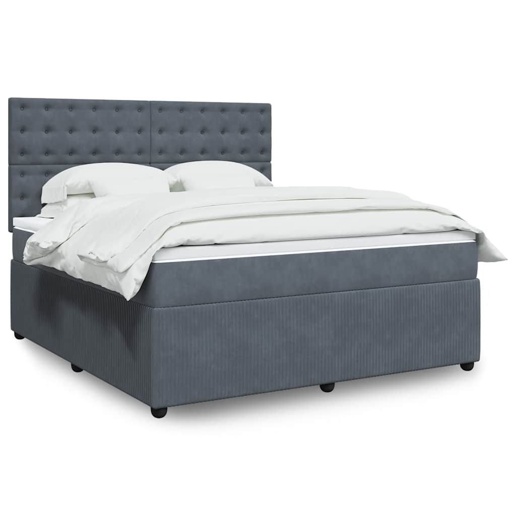 Boxspring met matras fluweel donkergrijs 180x200 cm – afbeelding 1
