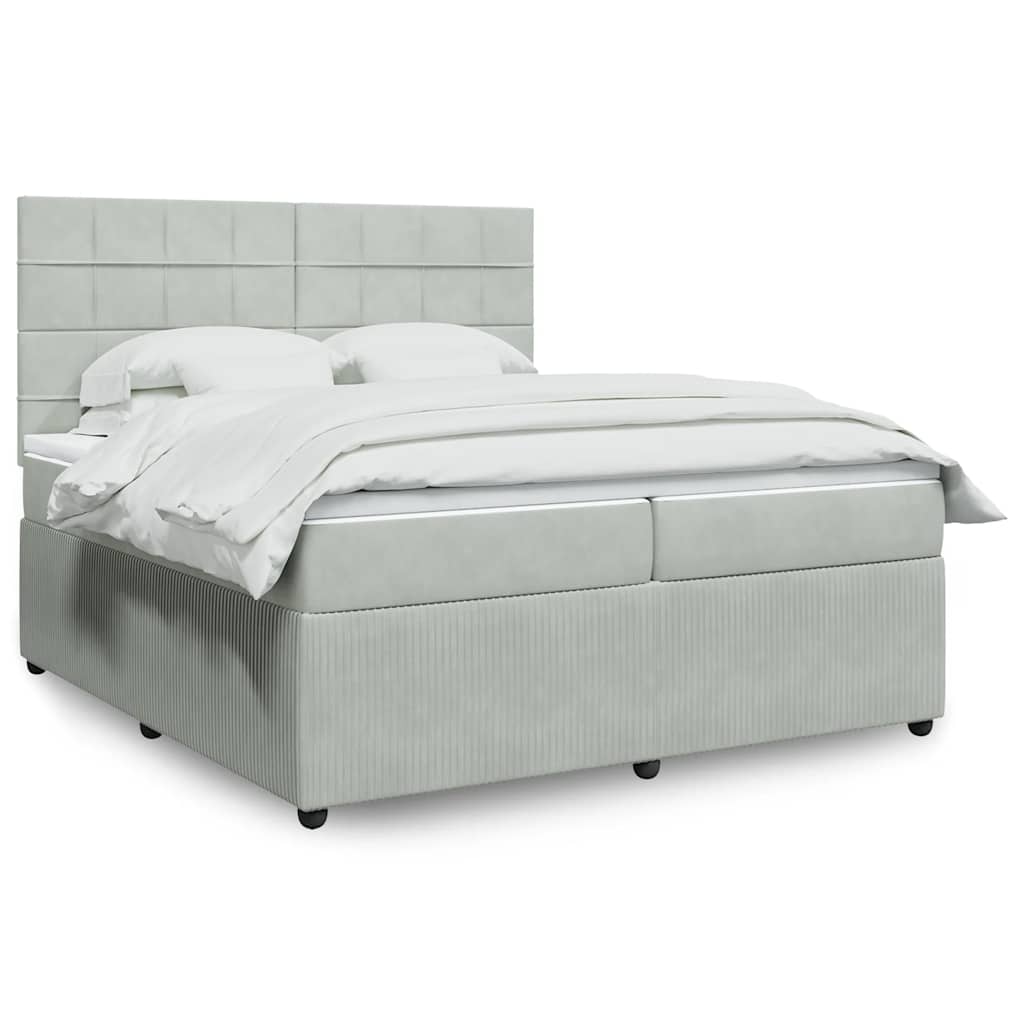 Boxspring met matras fluweel lichtgrijs 200x200 cm – afbeelding 1