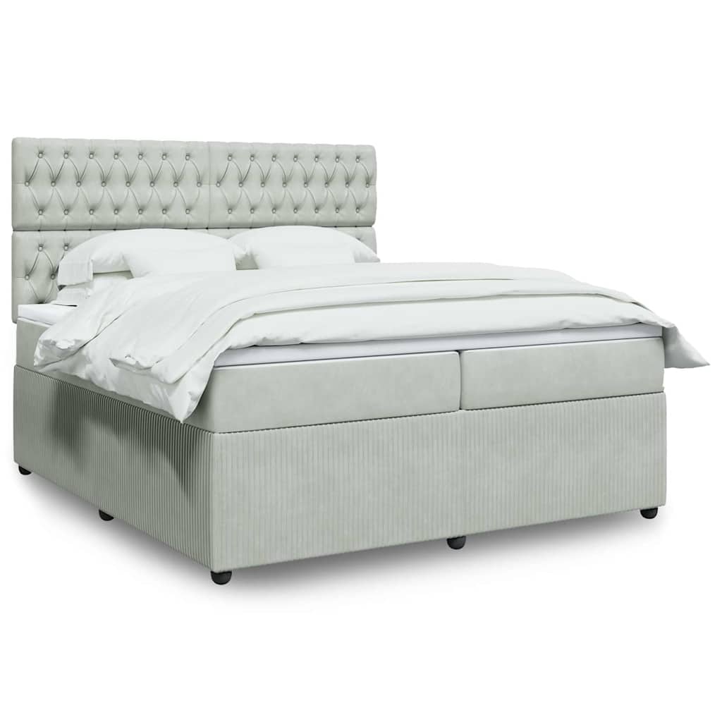 Boxspring met matras fluweel lichtgrijs 200x200 cm – afbeelding 1