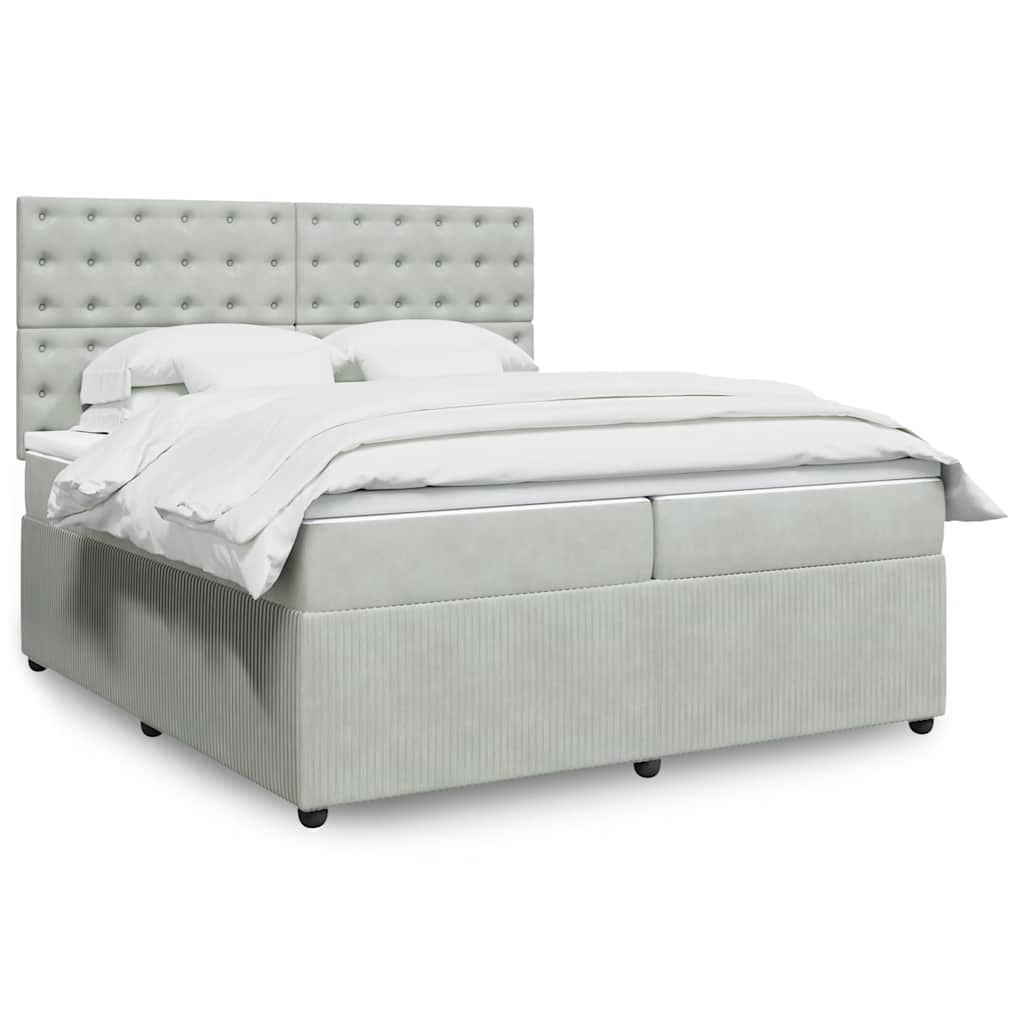 Boxspring met matras fluweel lichtgrijs 200x200 cm – afbeelding 1
