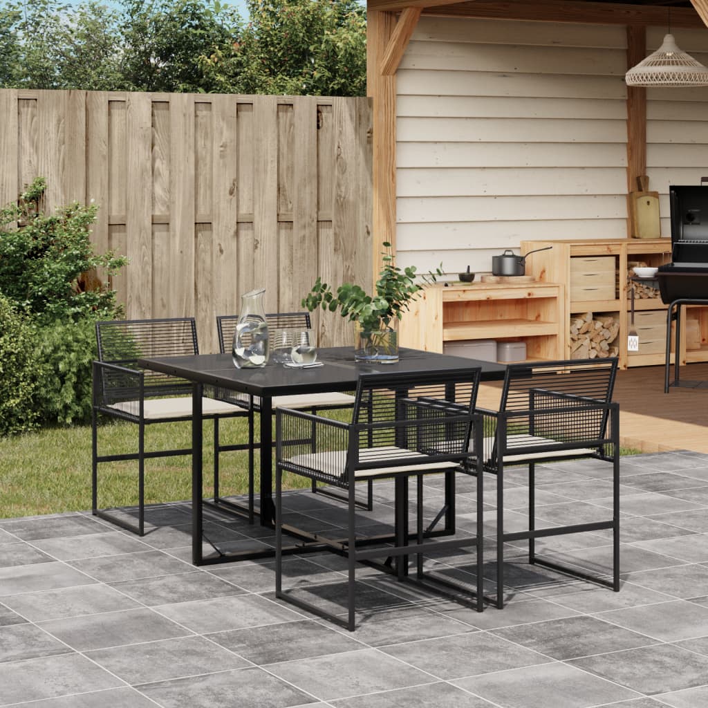 5-delige Tuinset met kussens poly rattan zwart – afbeelding 1