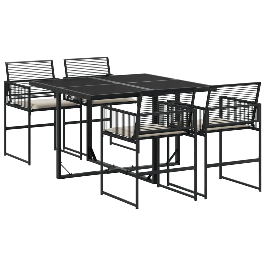 5-delige Tuinset met kussens poly rattan zwart – afbeelding 2