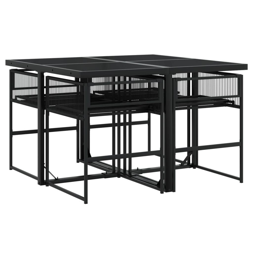 5-delige Tuinset met kussens poly rattan zwart – afbeelding 7