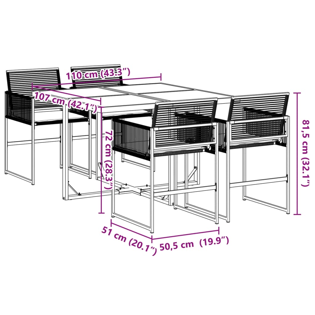 5-delige Tuinset met kussens poly rattan zwart – afbeelding 9
