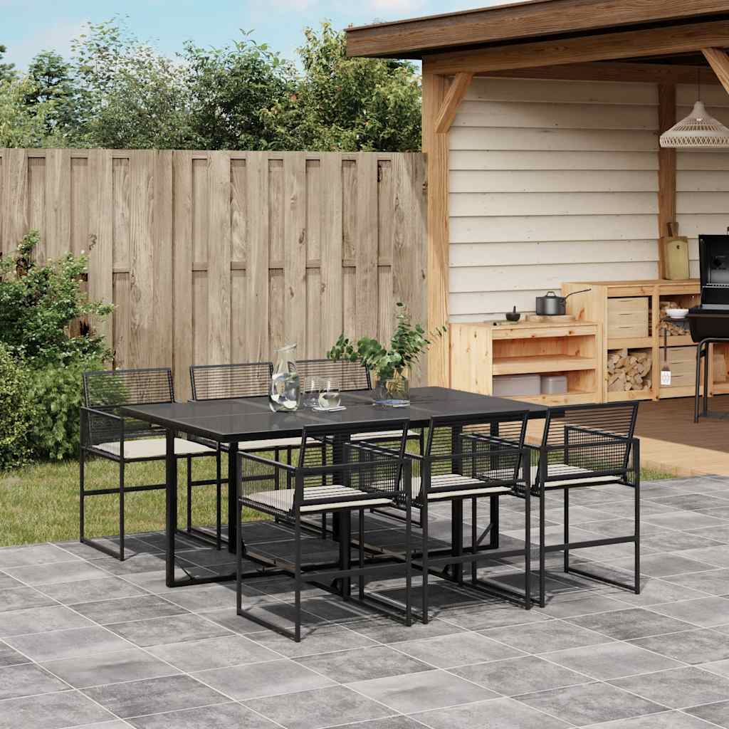 7-delige Tuinset met kussens poly rattan zwart – afbeelding 1