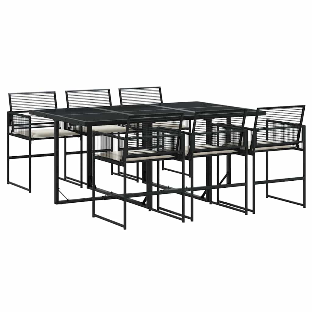 7-delige Tuinset met kussens poly rattan zwart – afbeelding 2