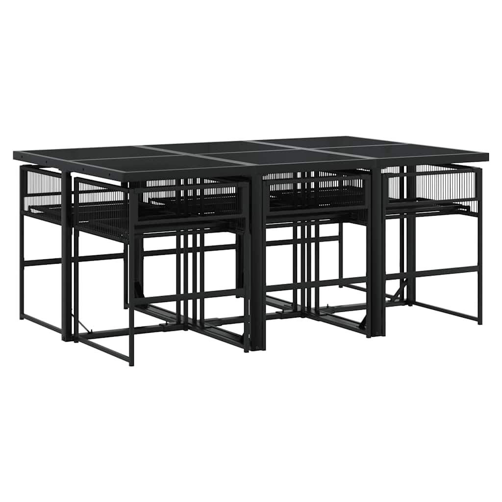 7-delige Tuinset met kussens poly rattan zwart – afbeelding 3