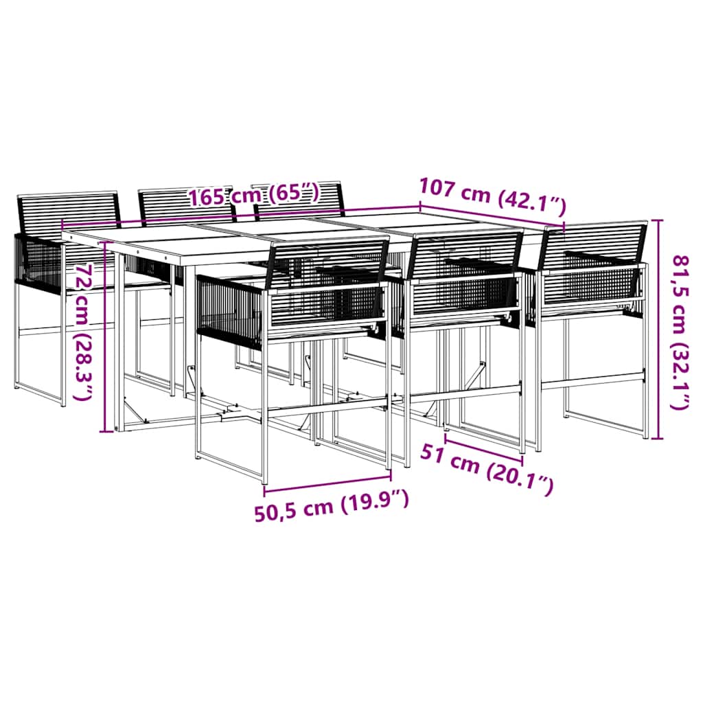 7-delige Tuinset met kussens poly rattan zwart – afbeelding 9