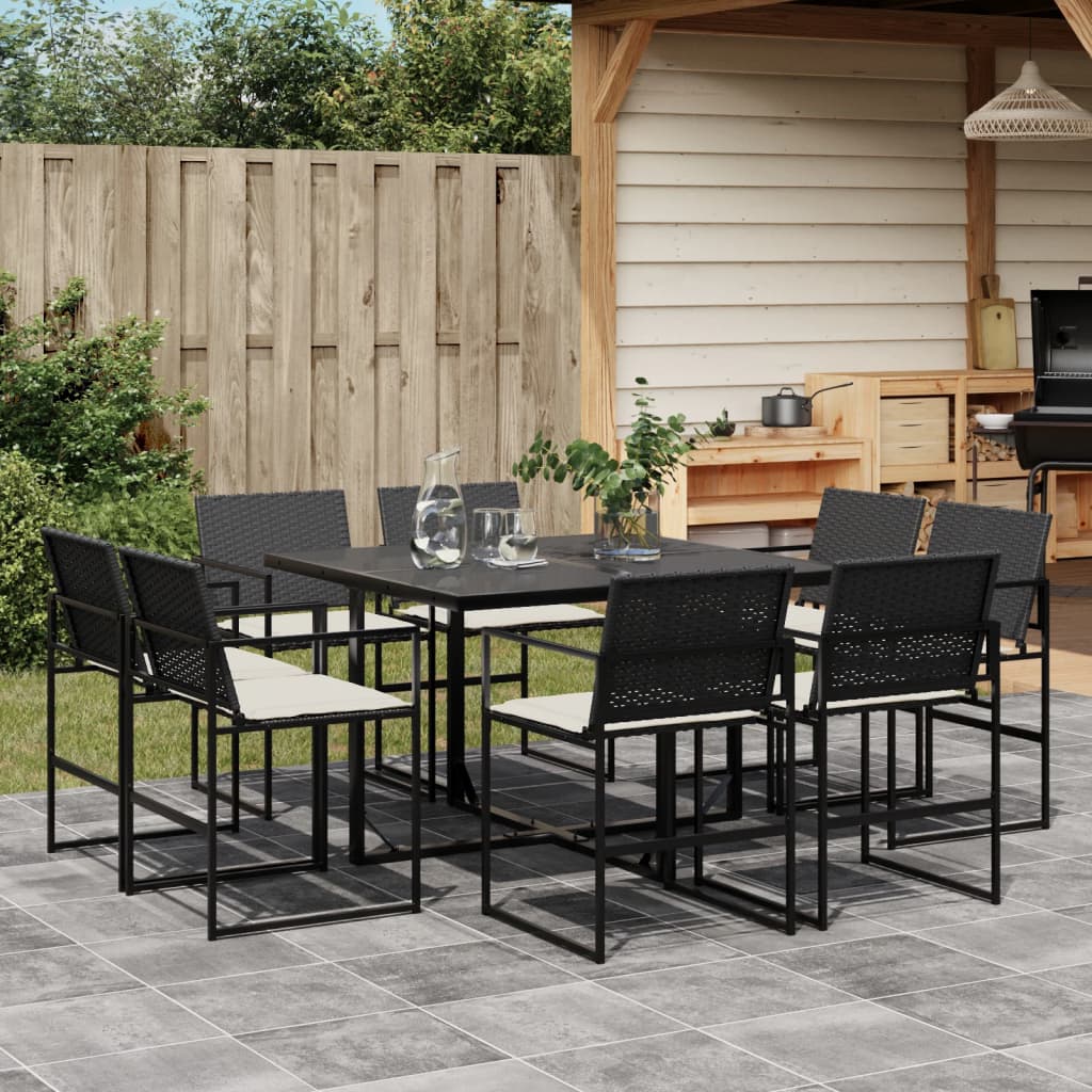 9-delige Tuinset poly rattan zwart – afbeelding 1