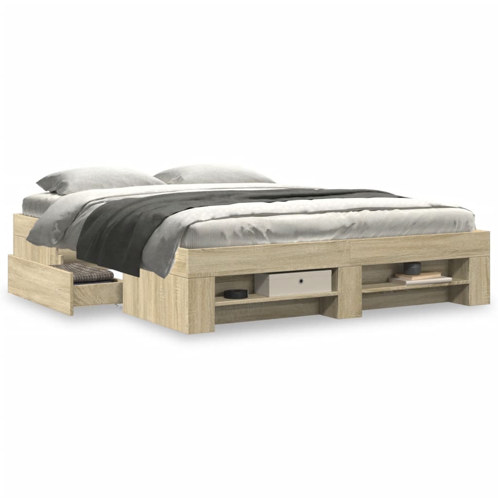 Bedframe zonder matras hout sonoma eikenkleurig 160x200 cm – afbeelding 4