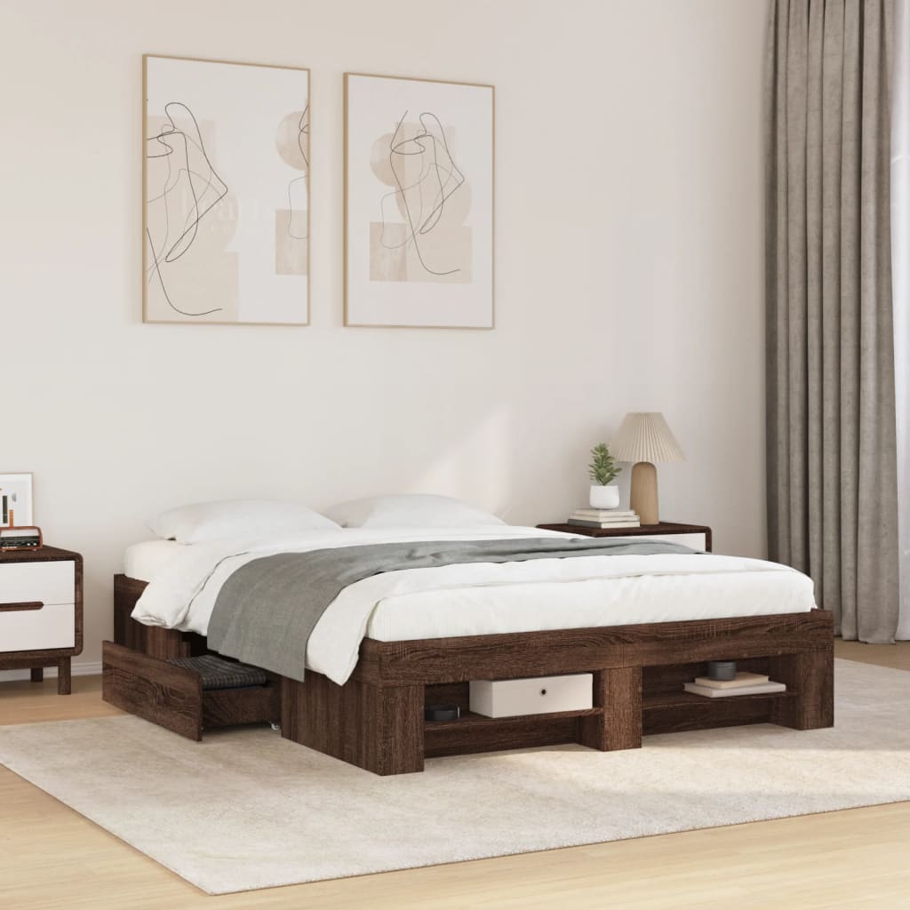Bedframe zonder matras bewerkt hout bruin eikenkleur 120x190 cm