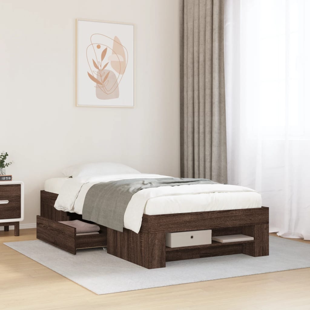 Bedframe zonder matras bewerkt hout bruin eikenkleur 90x190 cm – afbeelding 1