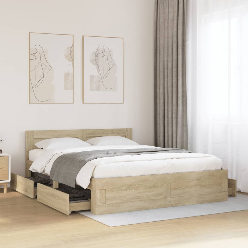 Bedframe met hoofdeinde bewerkt hout sonoma eiken 150x200 cm