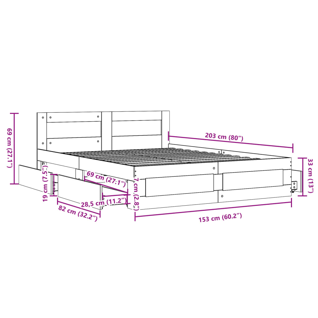 Bedframe met hoofdeinde bewerkt hout betongrijs 150x200 cm – afbeelding 11