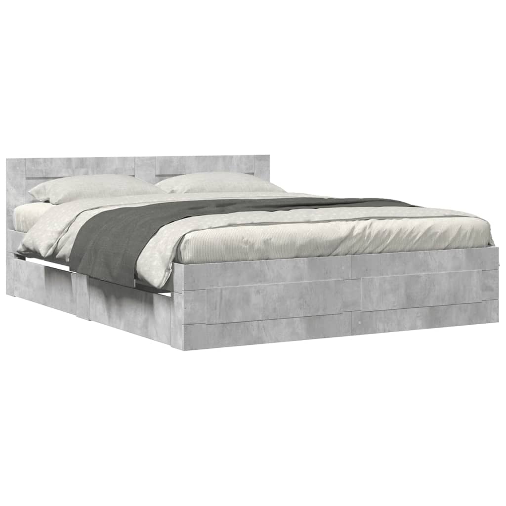Bedframe met hoofdeinde bewerkt hout betongrijs 150x200 cm – afbeelding 2