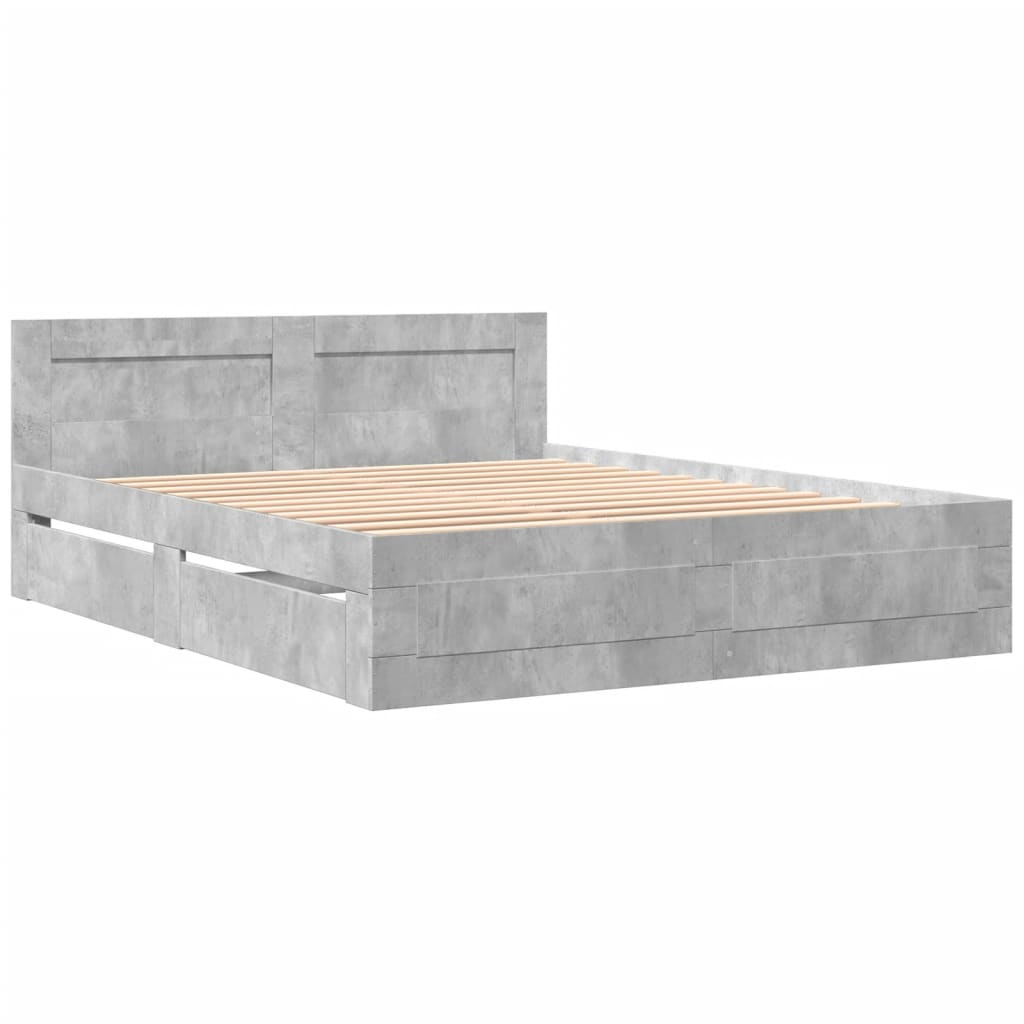 Bedframe met hoofdeinde bewerkt hout betongrijs 150x200 cm – afbeelding 3