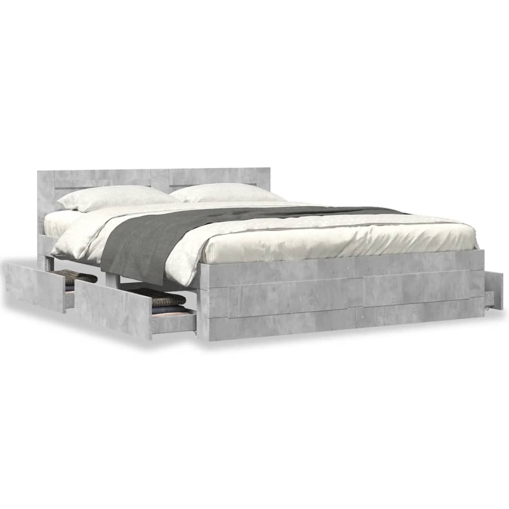 Bedframe met hoofdeinde bewerkt hout betongrijs 150x200 cm – afbeelding 4