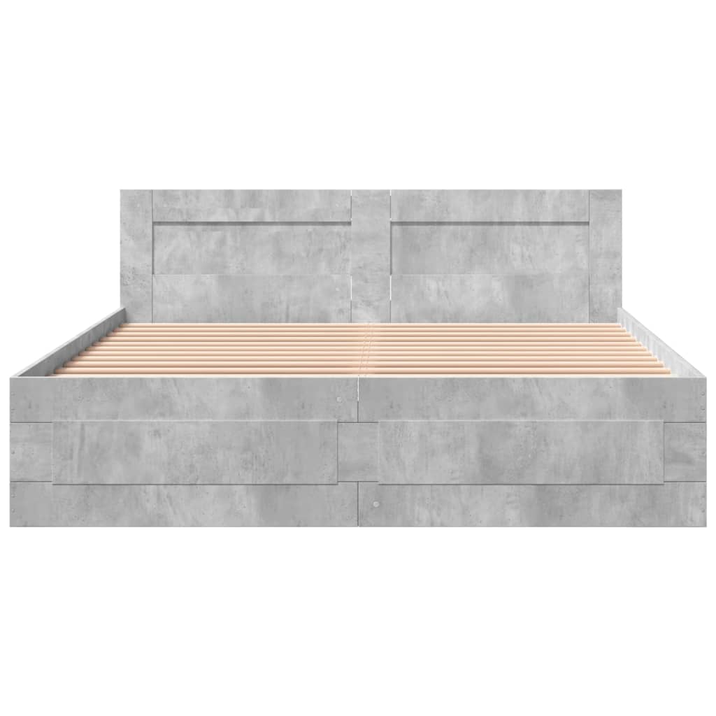 Bedframe met hoofdeinde bewerkt hout betongrijs 150x200 cm – afbeelding 5