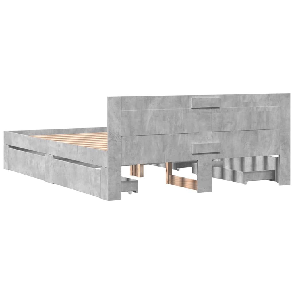 Bedframe met hoofdeinde bewerkt hout betongrijs 150x200 cm – afbeelding 7