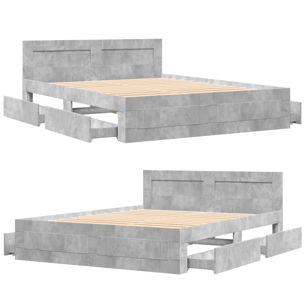 Bedframe met hoofdeinde bewerkt hout betongrijs 150x200 cm – afbeelding 8